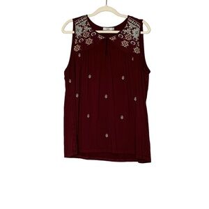 Dahlia burgundy‎ embroidered boho sleeveless blouse. Size XL